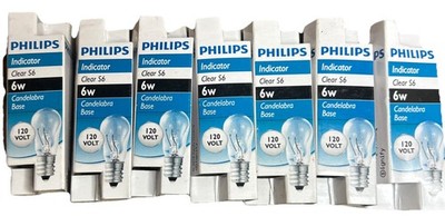 *QTY 7* Philips S6 6W 120V Clear Indicator Incandescent Light Bulb Lamp.     7B