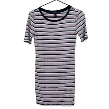 Forever 21 Womens Sz M Mini Dress Shirt Dress Ribbed Pink Black Y2K