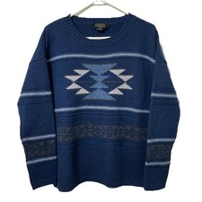Pendleton Men s Aztec Print Crewneck Wool Blue Sweater Medium