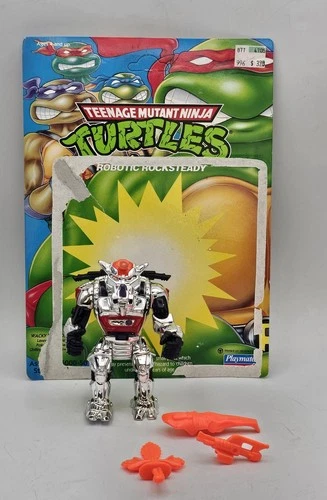 Vintage 1993 TMNT Robotic Rocksteady  Playmates  W/ Weapons & Cardback ~ GREAT!