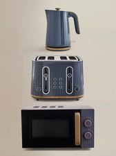 Kettle, Toaster & Microwave Set Blue Wood Scandi Texture Style FREE DELIVERY