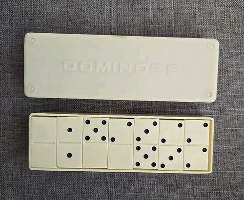 Vintage Dominosteine Set im Kunststoff Reisekoffer Aufbewahrungsbox
