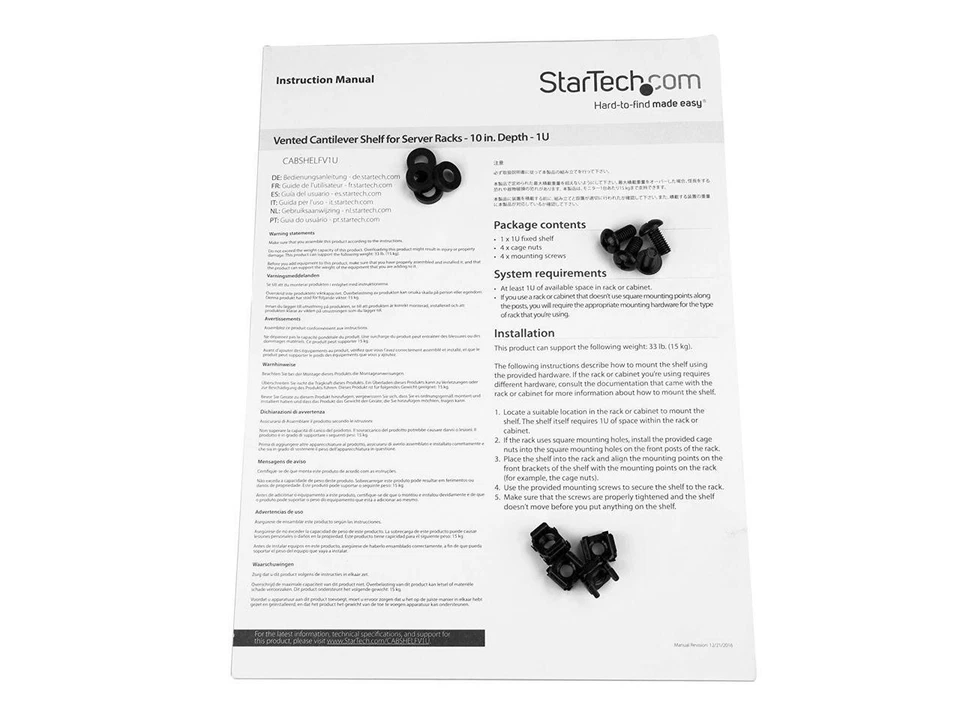 StarTech CABSHELFV1U 1U Rack Shelf - 10" Deep - Steel - Vented Rack Shelf - Rack - Image 3 of 4