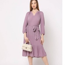 Gap Womens Purple Crinkle Gauze Tiered Midi Dress V-Neck Belted Large