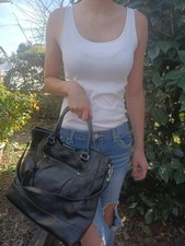 Tignanello Black Soft Pebbled Leather Small Satchel Handbag Purse Tote 2 Handles