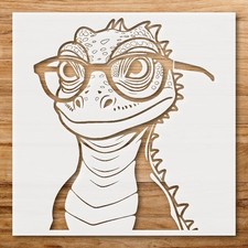 Whimsical Lizard Character Wearing Glasses Wall Art Reusable Plastic Stencil  