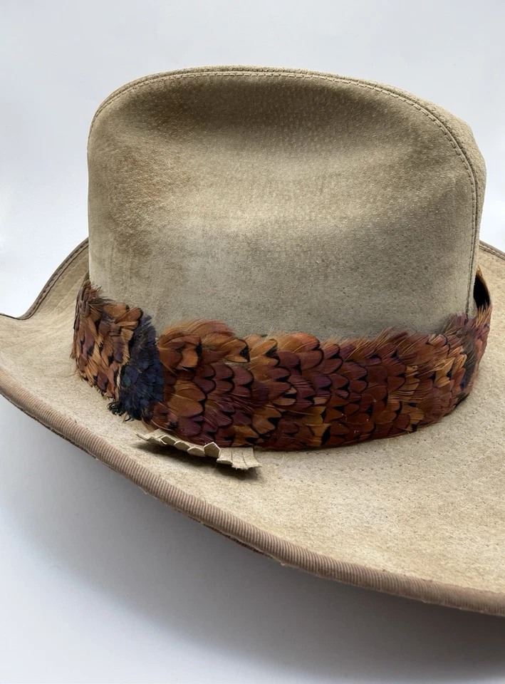Sombrero de Vaquero Stetson Vintage Años 60 Ala Ancha Western con Banda de Plumas de Faisán EE. UU. Foto 3 de 4