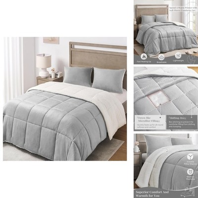 Basic Beyond Micromink Sherpa Comforter Set, Grey, Twin