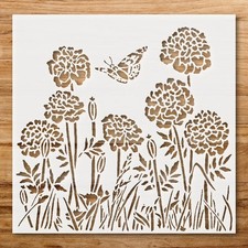 Stylized Flowers and Butterfly Wall Art Reusable Plastic Stencil - StencilAir