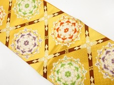 7584191: JAPANESE KIMONO / ANTIQUE FUKURO OBI / SILK / WOVEN FLORAL CREST