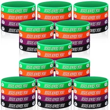 48 Pcs Halloween Silicone Bracelets Jesus Loves You Rubber Wristbands Hallowe...