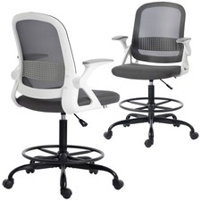 HOMCOM Mesh Painting Chair, Rolling Desk Chair with Flip-up Armrests, Grey