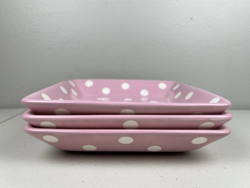 Lot 3 Pampered Chef “Help Whip Cancer” Cute Pink White Polka Dot 7.25" Plates - Picture 12 of 15