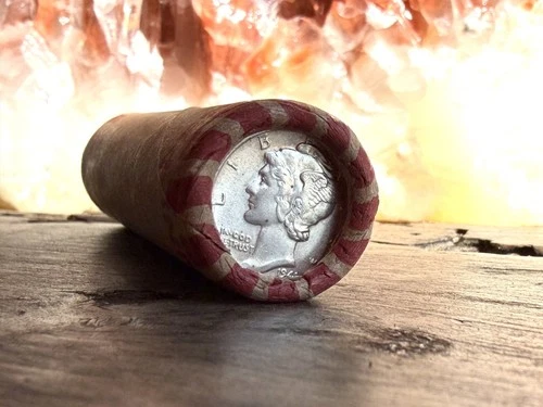 Unsearched Wheat Cent Roll (49) w/ BU Mercury Dime End Coin (1)