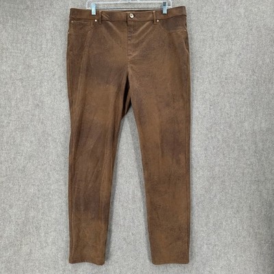 Brown Faux Suede Pants Womens Size 14 LARGE Comfort