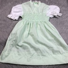 Vintage Girls Polly Flinders Mint Green Smocked Short Sleeve Dress