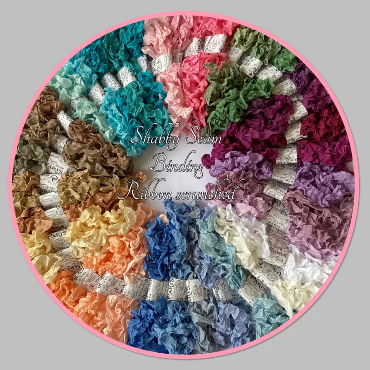 Shabby Seam Binding Ribbon 3yds Hand Scrunched or Smooth 37 Colours