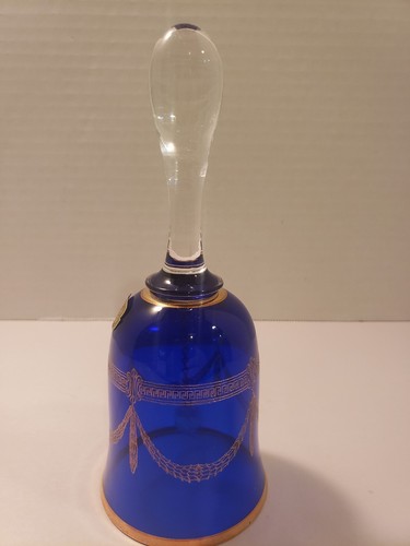 Vintage Bohemia Glass Cobalt Blue and Gold Crystal Bell Czechoslovakia - Picture 2 of 9