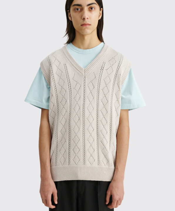 トップス sunflower argyle knit vest BNWT Men's SUNFLOWER Beige Knitted ARGYLE Vest Jumper Size L £170