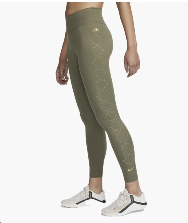 Nike One Luxe DM7258 222 Mid Rise 7 8length Leggings Olive Green Size L NEW