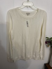 Talbots Ivory Cable Knit Sweater M NWT Soft Preppy Coastal Quiet Luxury Boutique