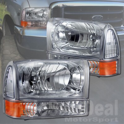 FORD F250 EXCURSION EURO CLEAR LENS CHROME OE STYLE HEADLIGHTS CORNER 4 PIECES