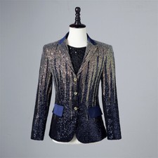 Men's Sequin Tuxedo Jacket Suit Blazer Party Prom Coat Tops Showman Costume