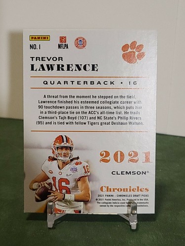 2021 Panini Chronicles Draft Picks Trevor Lawrence RC No.1 (Base) - Picture 2 of 2