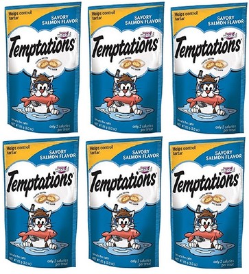Whiskas 72304 3oz Temptations Savory Salmon Flavored Cat Snacks Treats - 6 Pack
