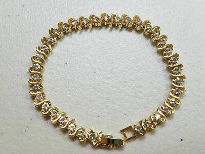 STUNNING Tennis Bracelet Crystal Bracelet 24KT GP New