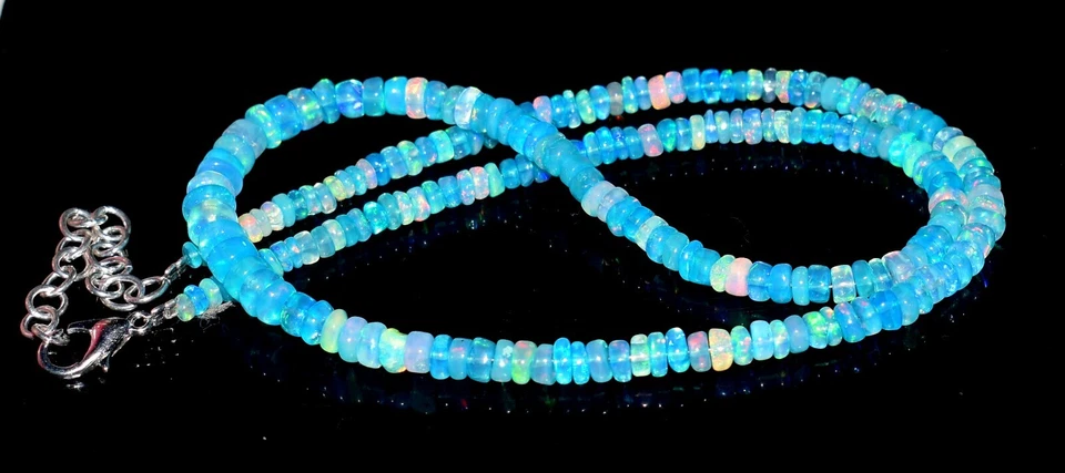 Collar de cuentas 16" natural etíope ópalo azul Wello ópalo de fuego piedras preciosas F3991 Foto 4 de 4