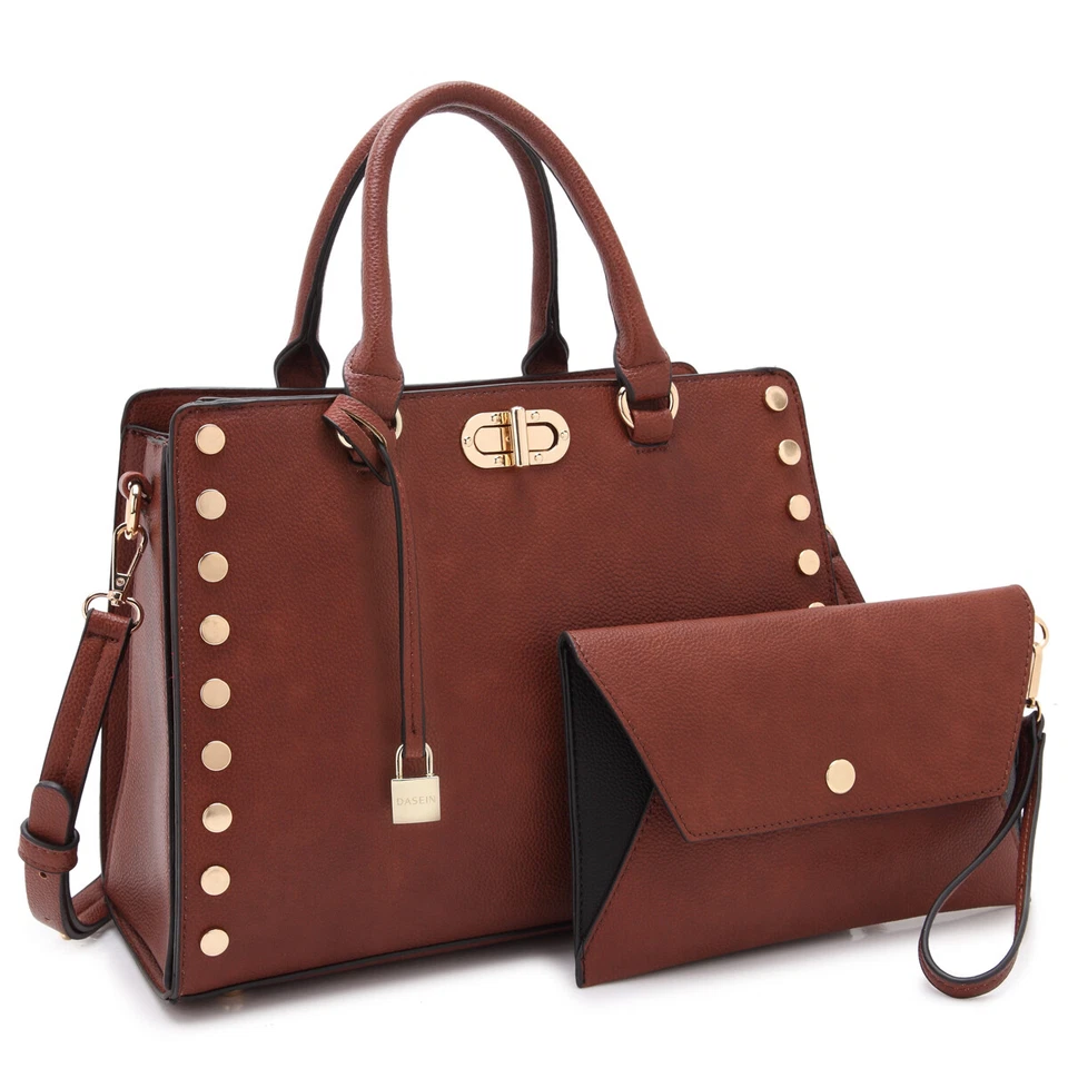 Bolsas de trabalho femininas clássicas médias satchel alça superior com embreagem combinando - Imagem 3 de 4