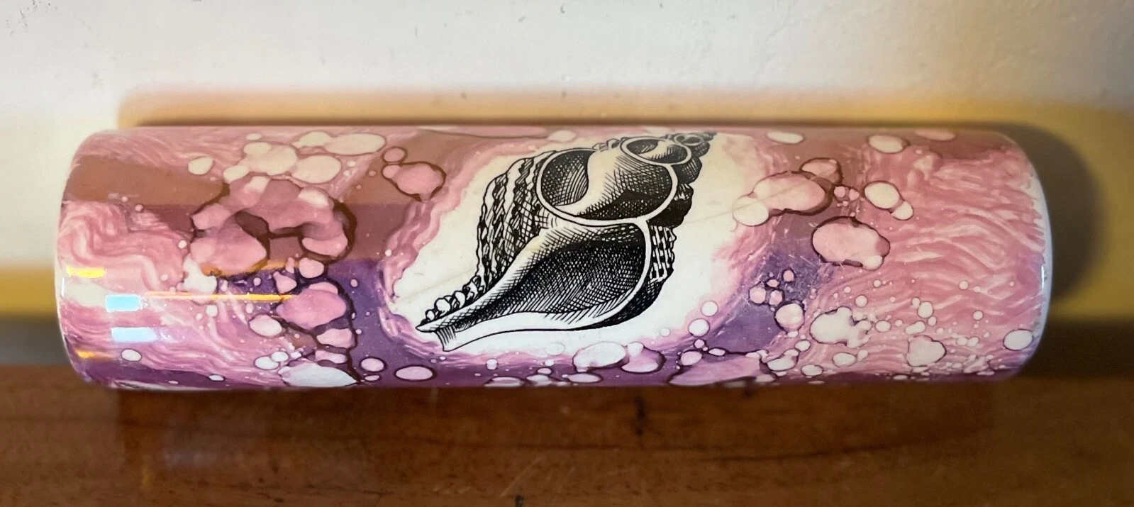 Antique 19th century English Pink Luster Pottery Rolling Pin with Sea Shells