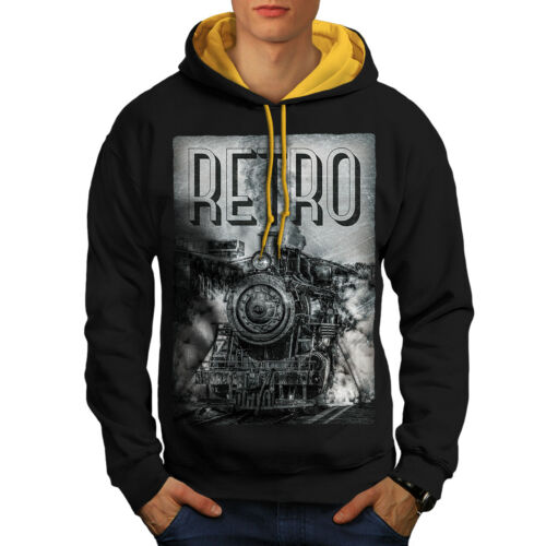 Wellcoda Retro Train Old Mens Contrast Hoodie, Vintage Casual Jumper - Picture 1 of 5