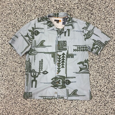 Quicksilver Shirt Men's XLarge Blue Y2K Vintage Tribal Grunge Print Shortsleeve