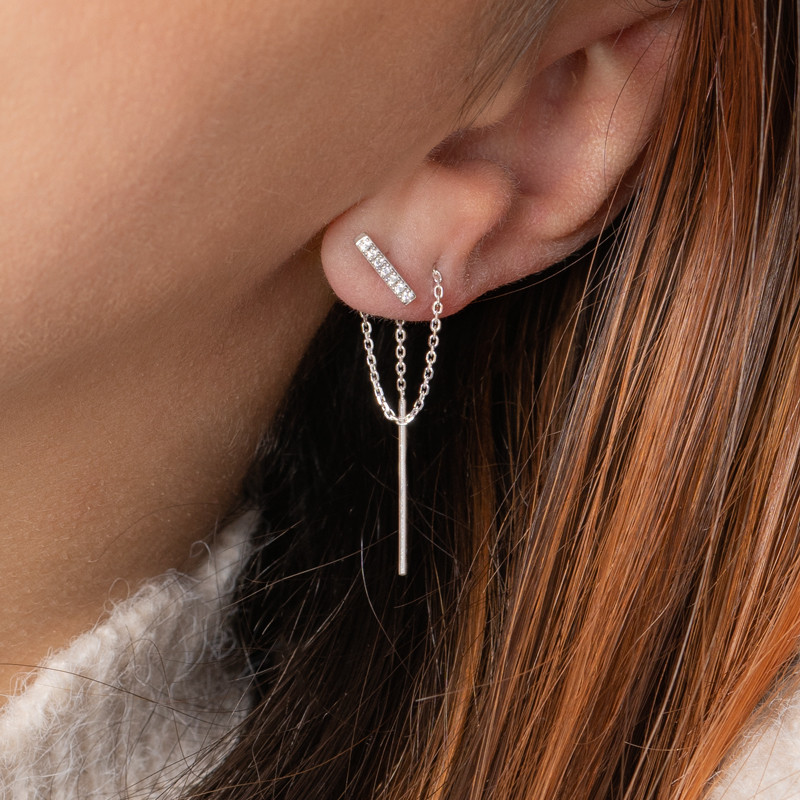 Boucles d'oreilles traversantes en argent massif 925 rhodié pour femme
