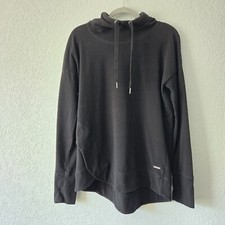 Sweaty Betty M Black Cotton Hooded Sweatshirt High Neck Thumbholes