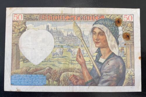 FRANCE nice 1940 50 Francs banknote with Jacques Coeur P93a - Picture 2 of 2