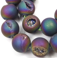 12mm Druzy Agate Matte Peacock Rainbow Round Beads (12 pcs)