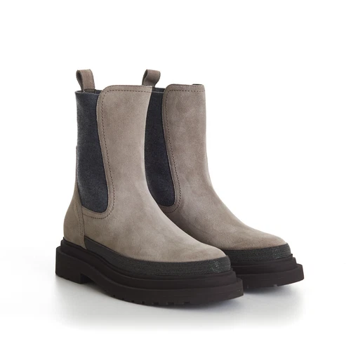BRUNELLO CUCINELLI 1750$ Chelsea Boots - Light Grey Suede, Monili Contour
