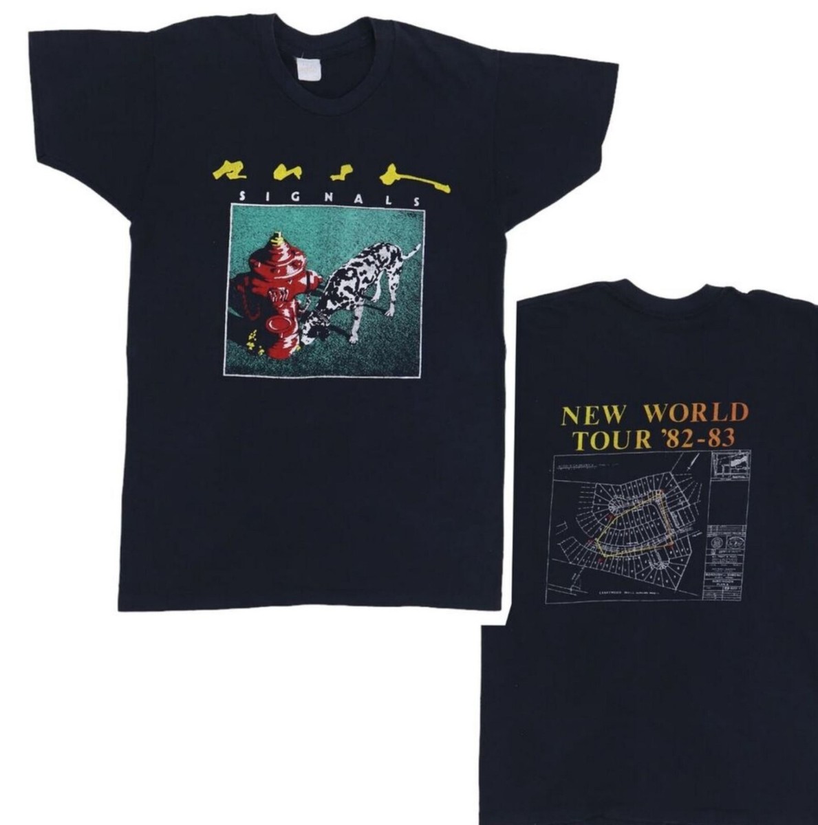 1982 Rush Signals New World Tour T-Shirt Unisex Black Cotton 2