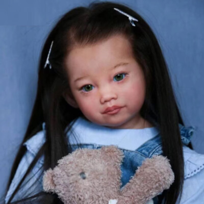 30'' Finished Reborn Doll Assembled Toddler Girl Long Brown Hair Rooted Handmade