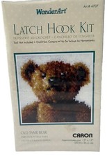 WonderArt Latch Hook Rug Pillow Starter Kit Teddy Bear Old Tyme 12x12 Caron