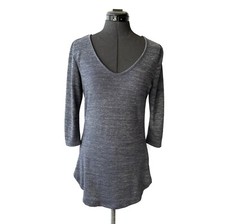 Womens S Navy Blue Tunic Shirt V-Neck 3/4 Sleeve Heathered Knit