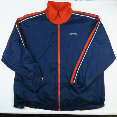 Spalding Mens Nylon Track Jacket Blue Orange Windbreaker XL Lined Running Warmup