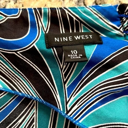 Nine West Shades of Blue White Black Geometric Print Silk Halter Top Size 10 - Picture 7 of 7