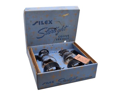 Vintage Atomic Copper Silex Starlight Coffee Service 2 Cup Carafes & Warmers NOS