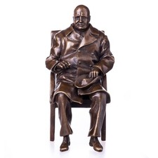 Bronze Sculpture Winston Churchill Sitting on a Chair After L.Pilet