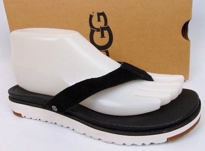 UGG Australia Womens Lorrie Flip Flop Flats Sandals, Size 7.0 Med, Black Leather