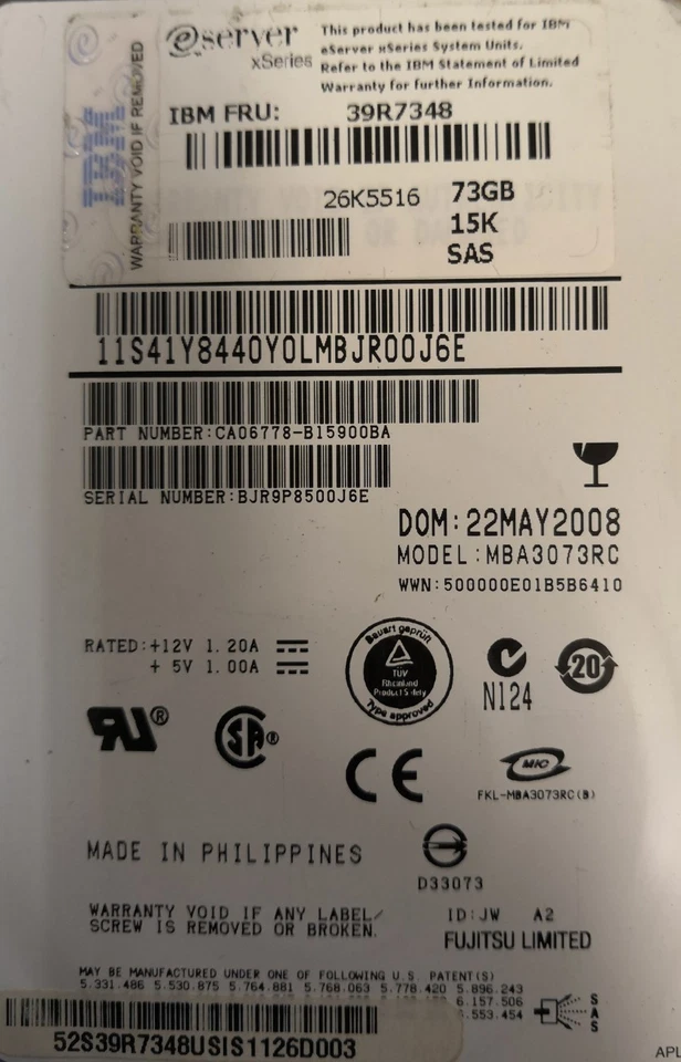 - 2x  IBM 3.5" 73GB 15K SAS HARD DRIVE W/TRAY 39R7348  @@@ - Image 2 of 4